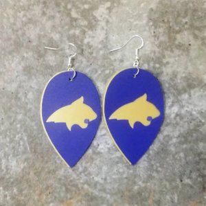 Handmade Montana State Bobcat Earrings - Blue and Gold - MSU Bozeman Active